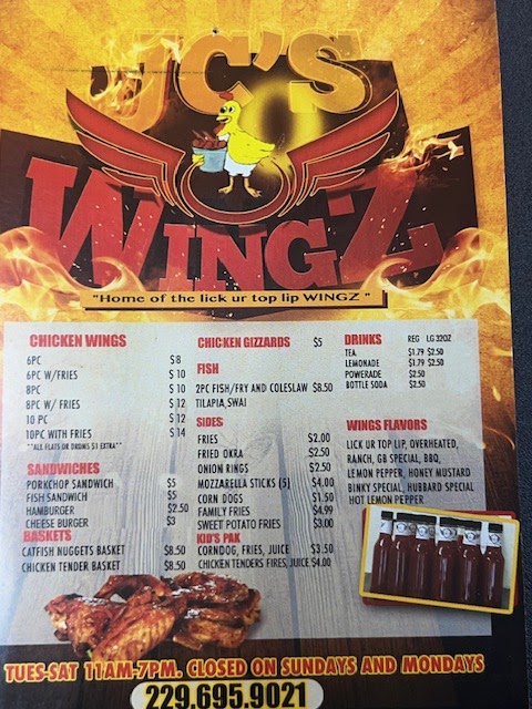 JCs Wingz menu board