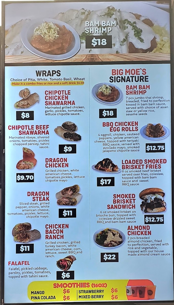Big Moe's Kitchen - Westland menu board