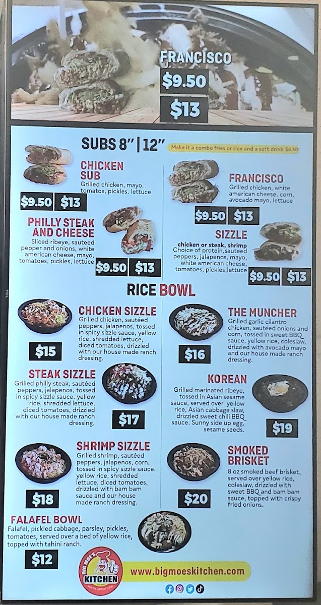 Big Moe's Kitchen - Westland menu board