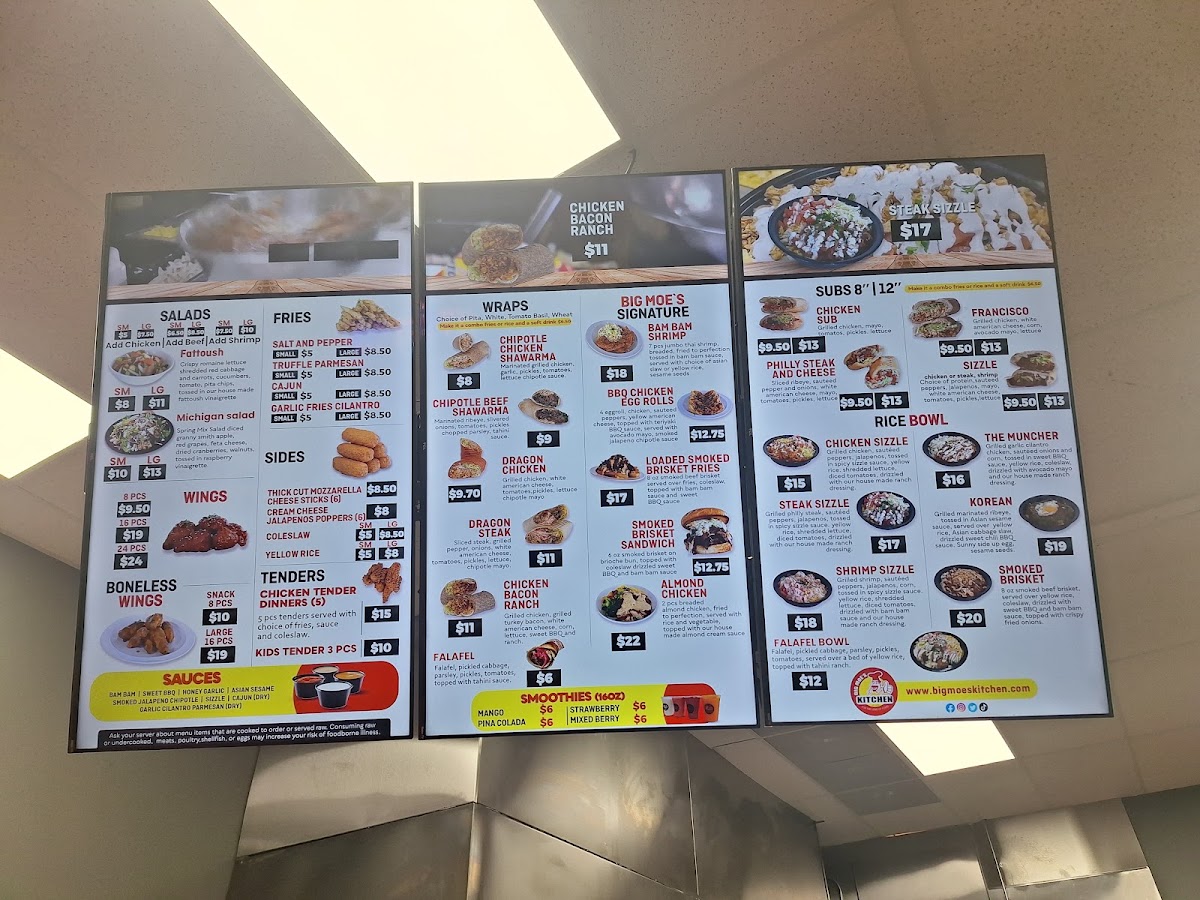 Big Moe's Kitchen - Westland menu board