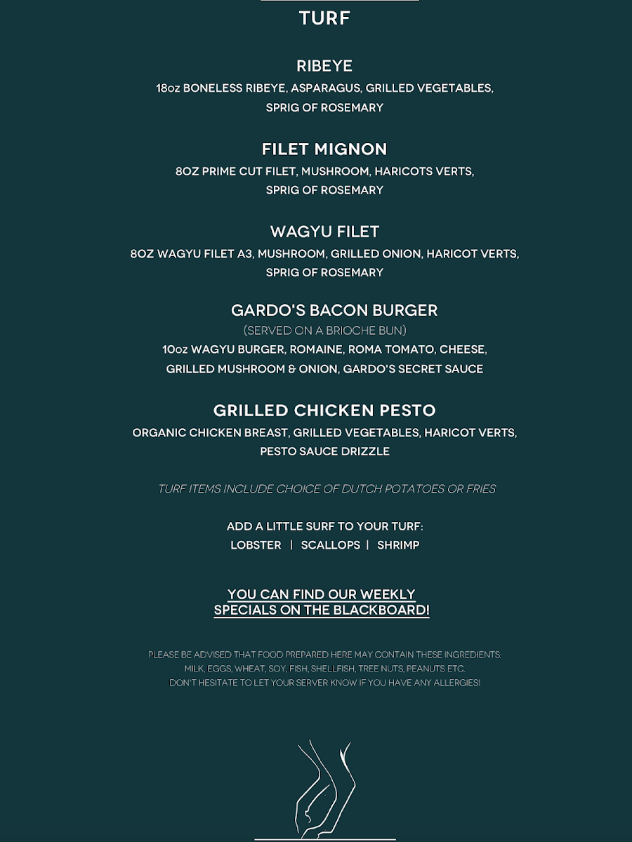 The Piaffe Lounge menu board