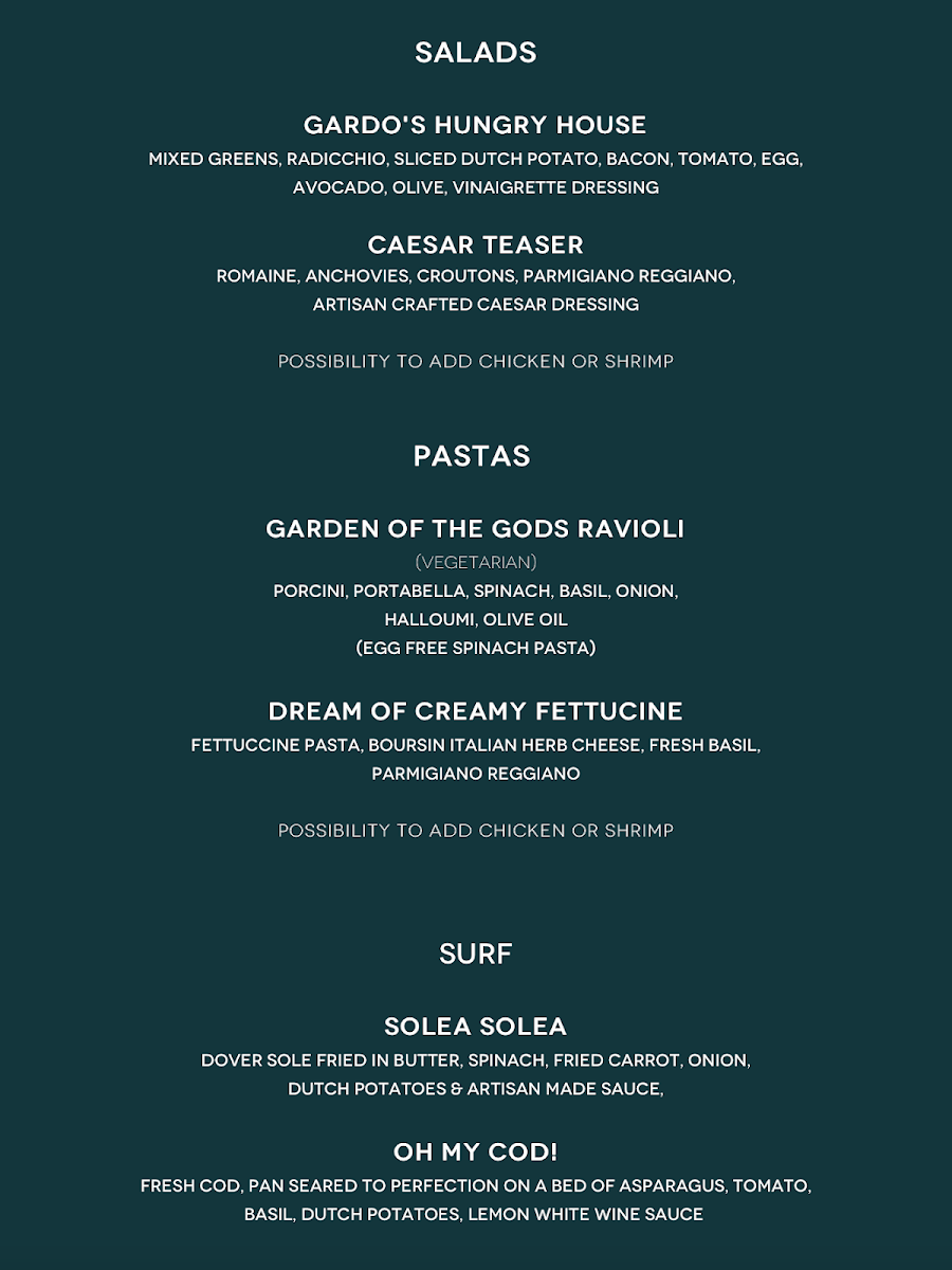 The Piaffe Lounge menu board