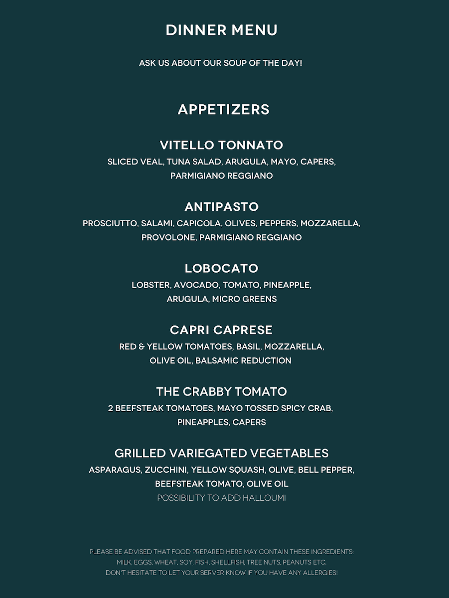 The Piaffe Lounge menu board