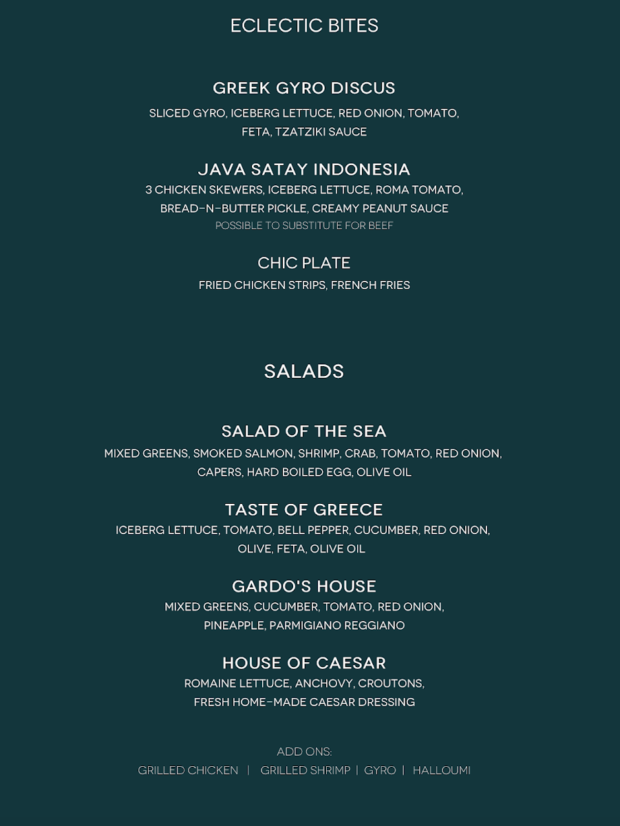 The Piaffe Lounge menu board