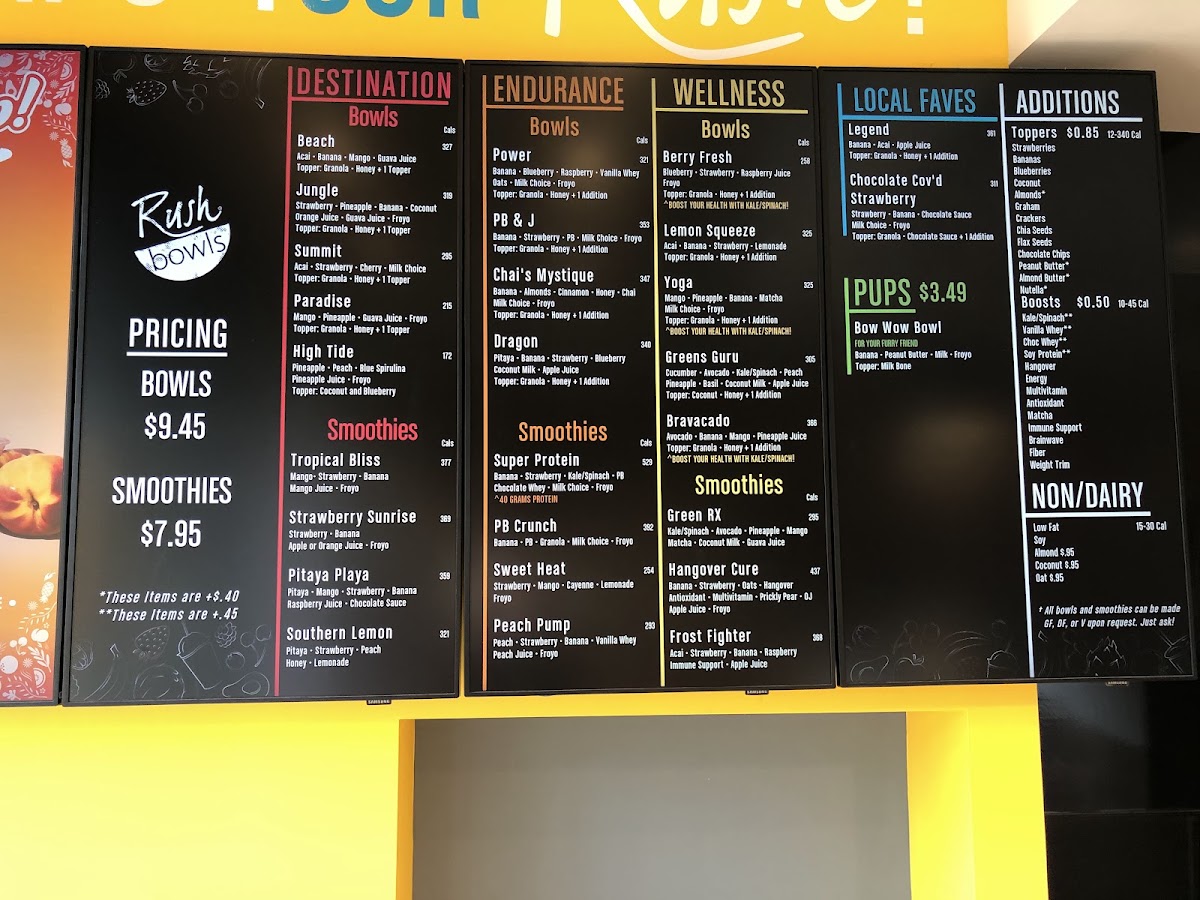 Rush Bowls menu board