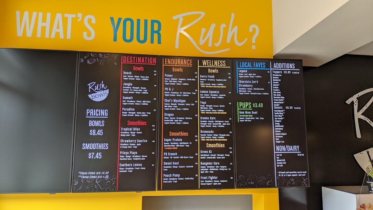Rush Bowls menu board