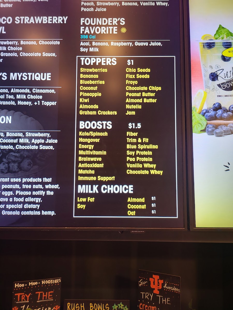 Rush Bowls menu board