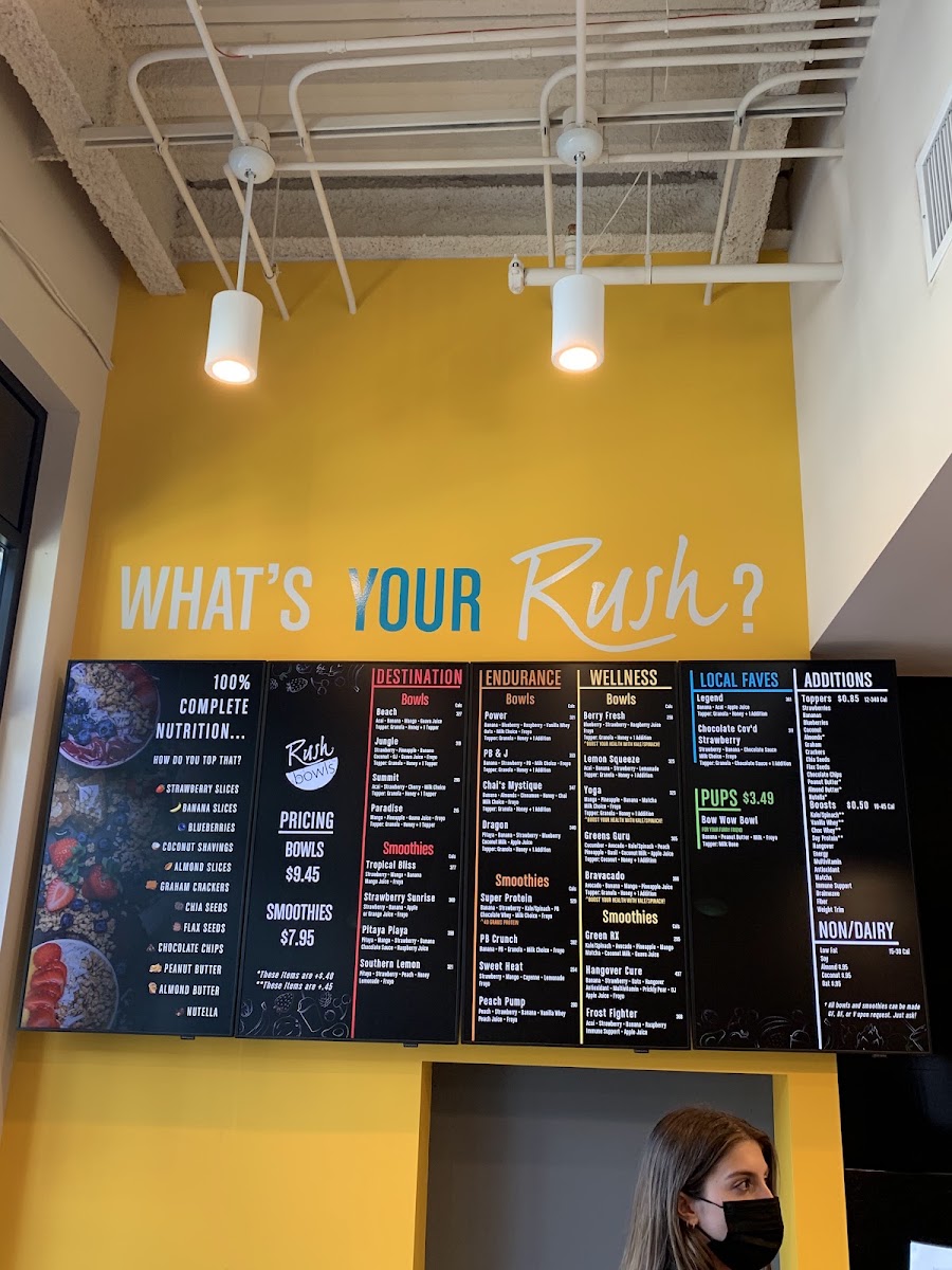 Rush Bowls menu board