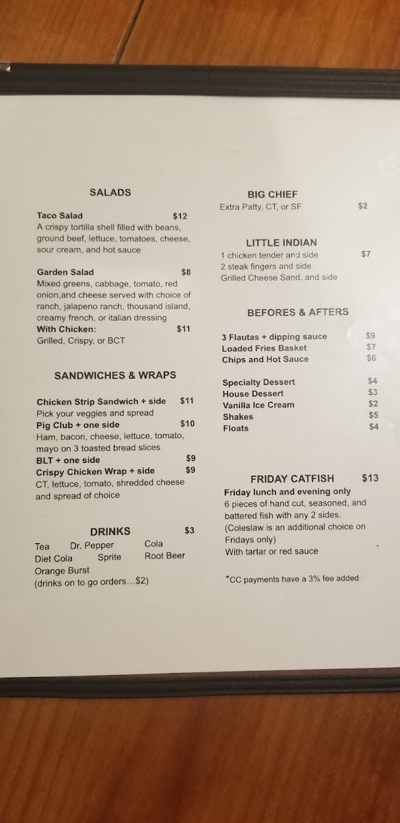 Kc's Rock house cafe menu board