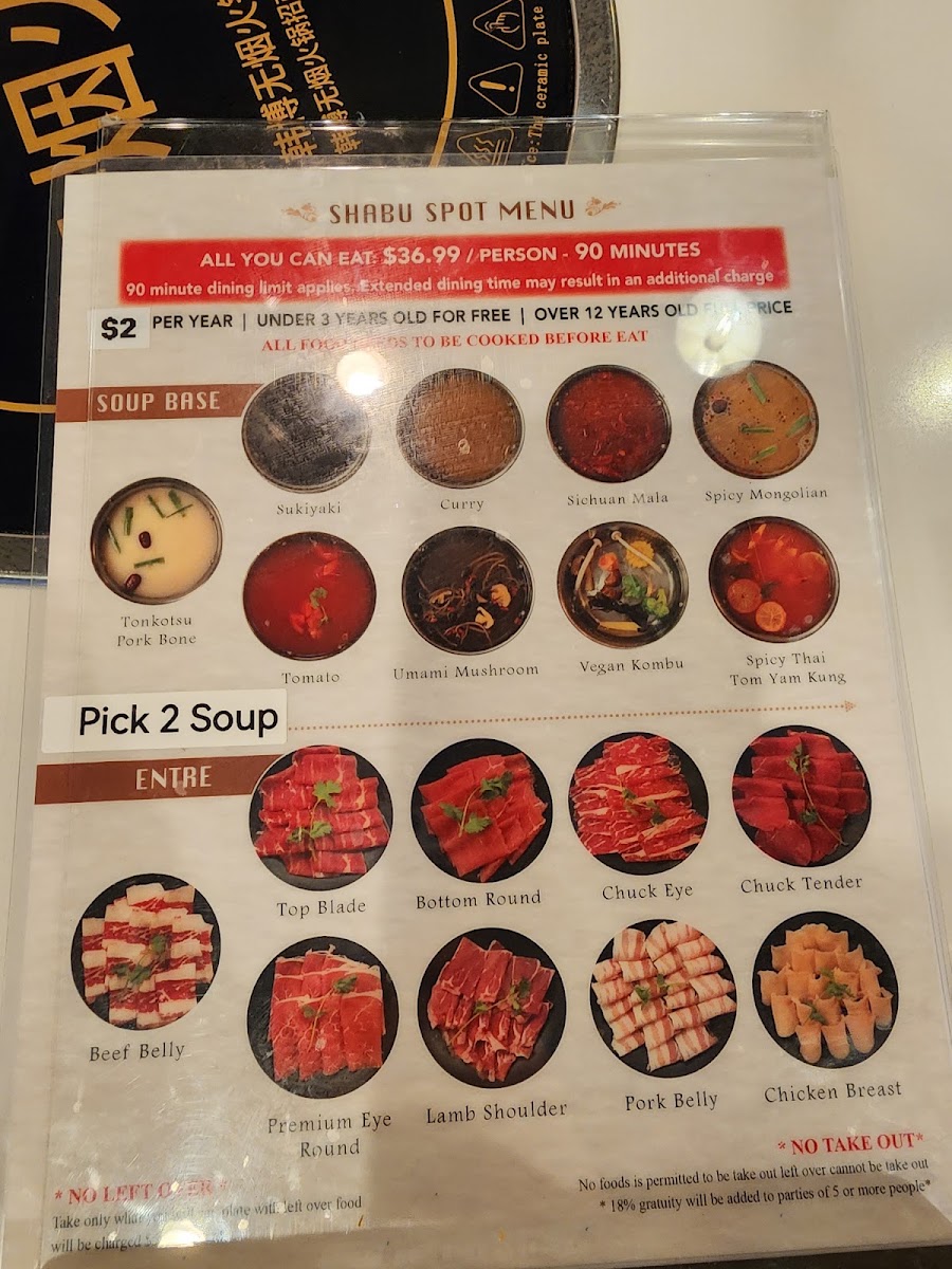 Shabu Spot menu board