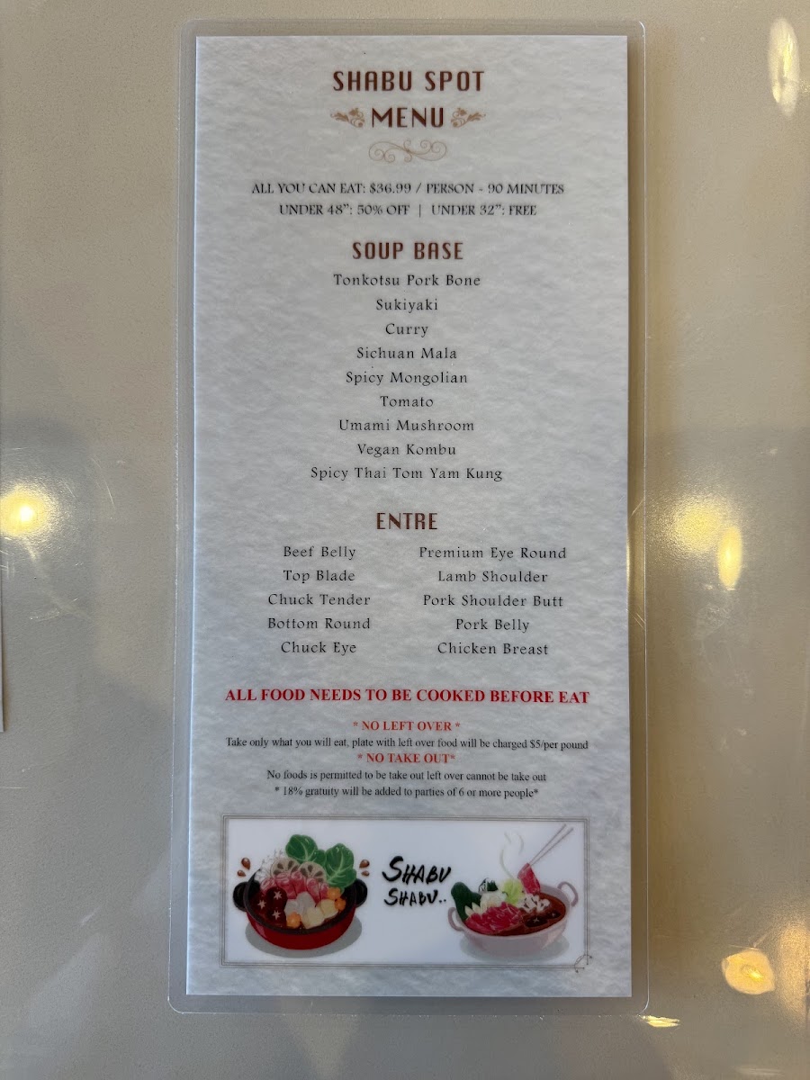 Shabu Spot menu board