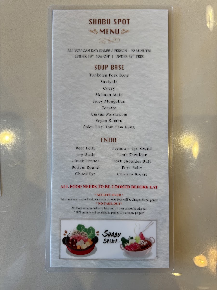 Shabu Spot menu board