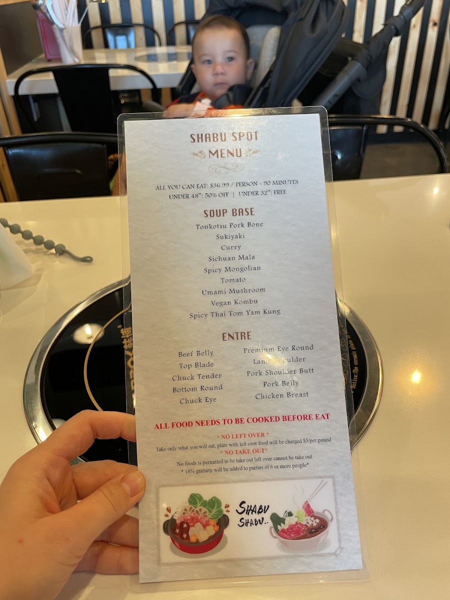 Shabu Spot menu board