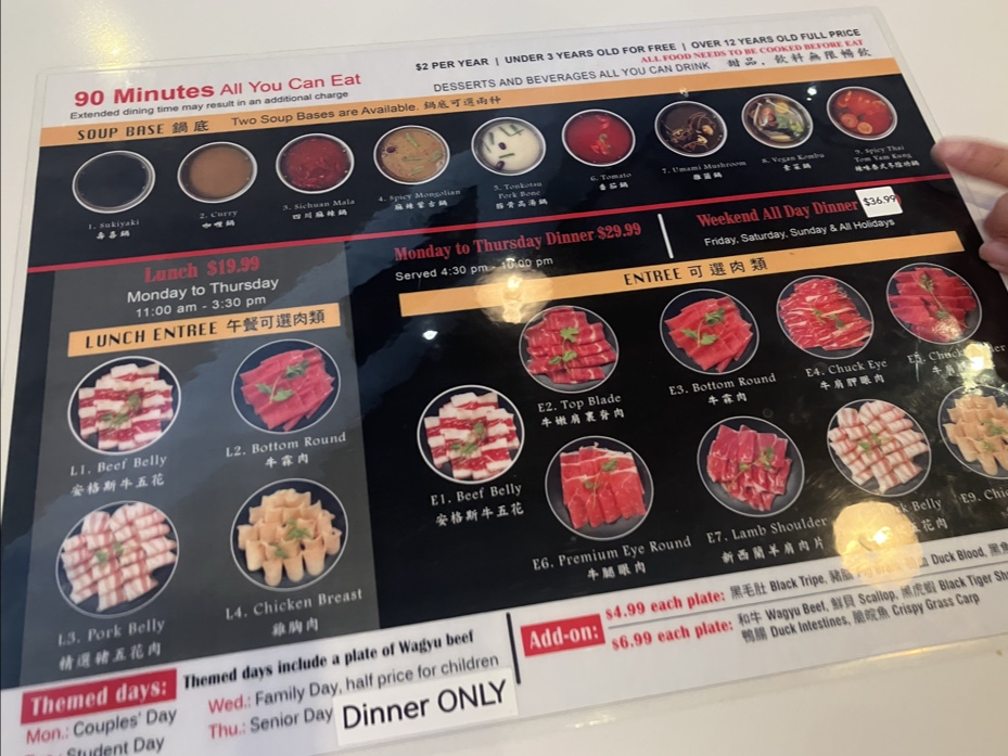 Shabu Spot menu board