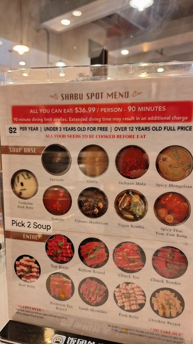 Shabu Spot menu board