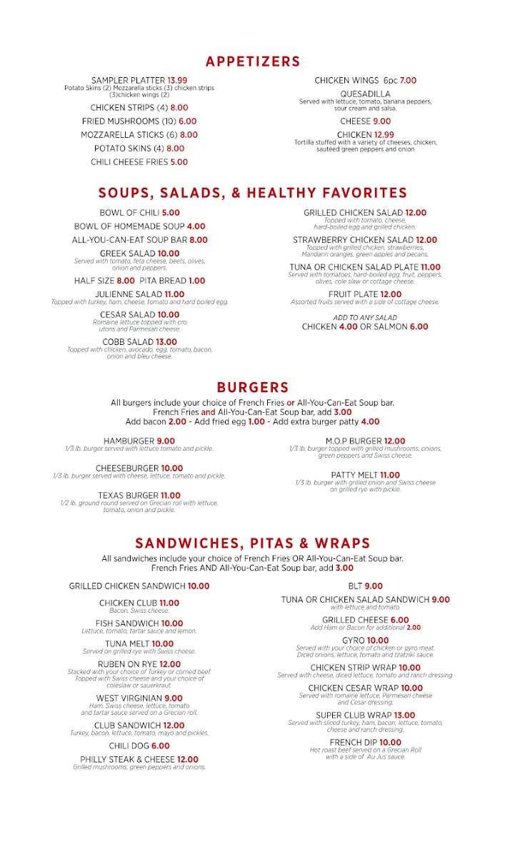 George's Family Dining menu board