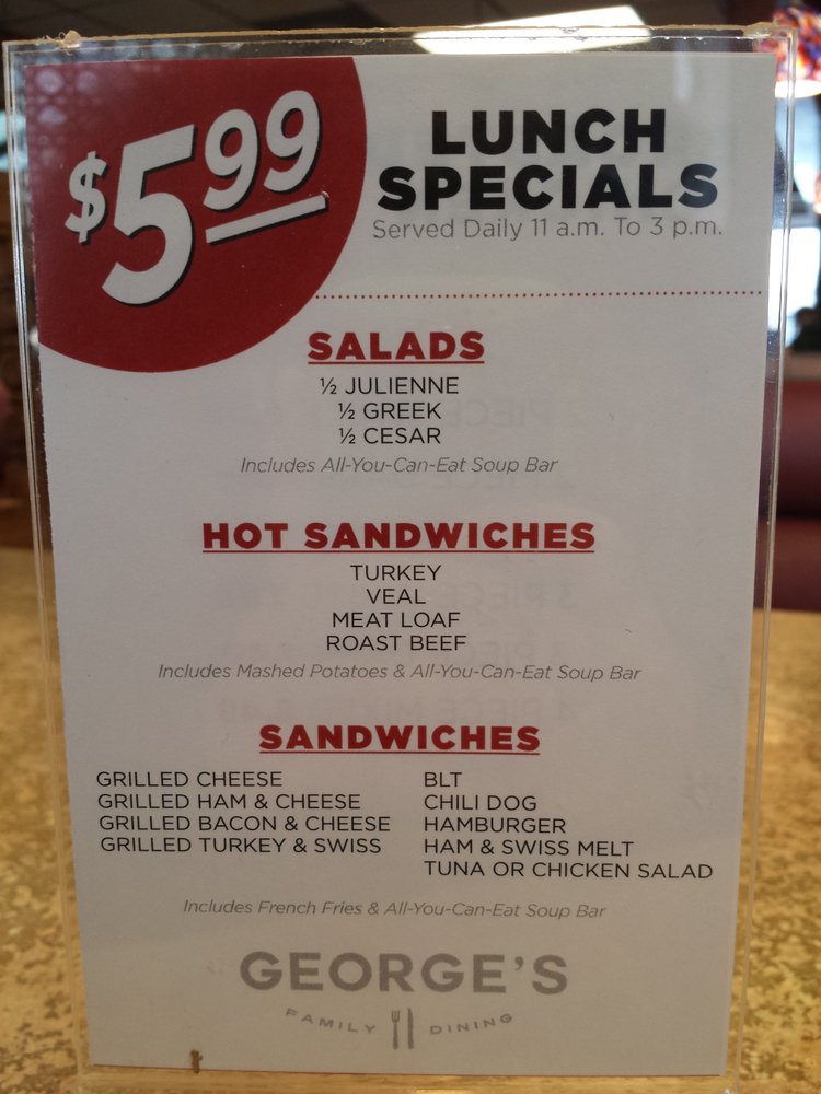 George's Family Dining menu board