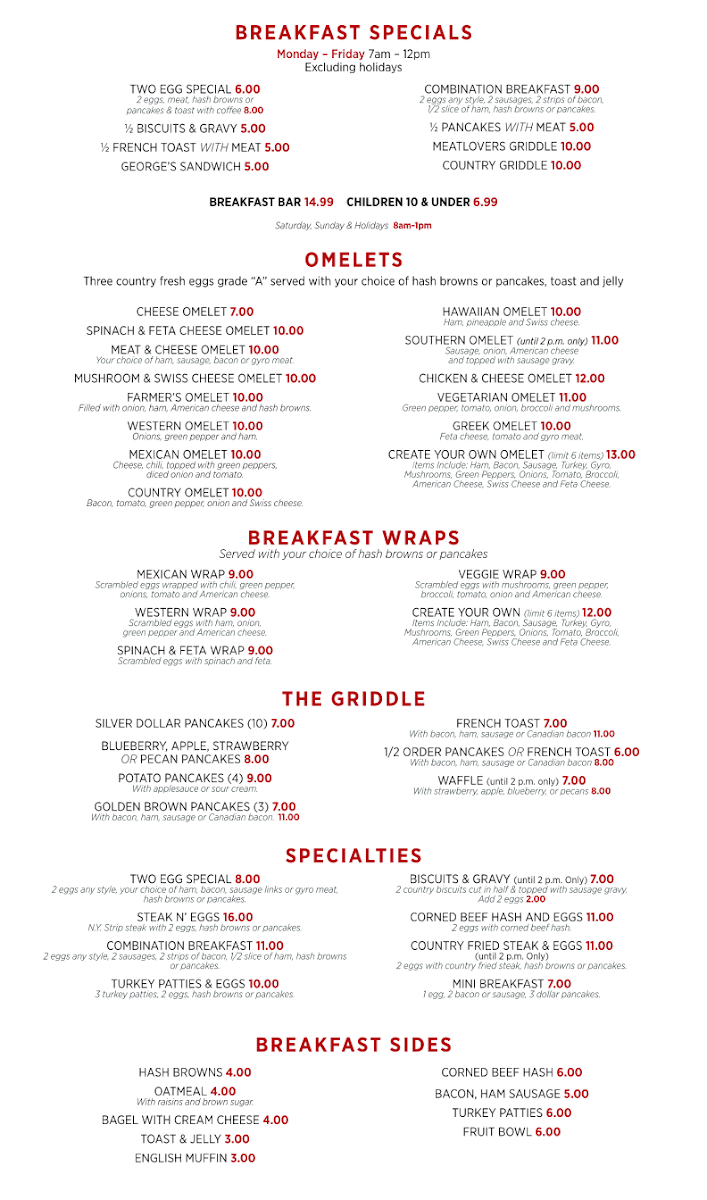 George's Family Dining menu board