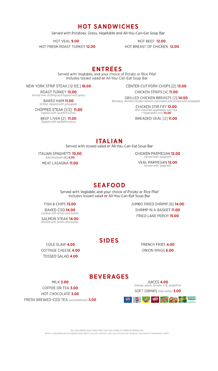 George's Family Dining menu board