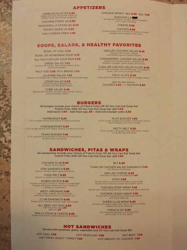 George's Family Dining menu board