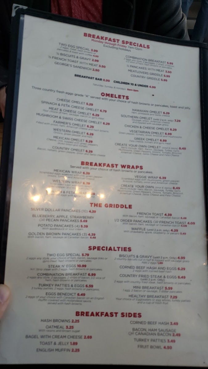 George's Family Dining menu board