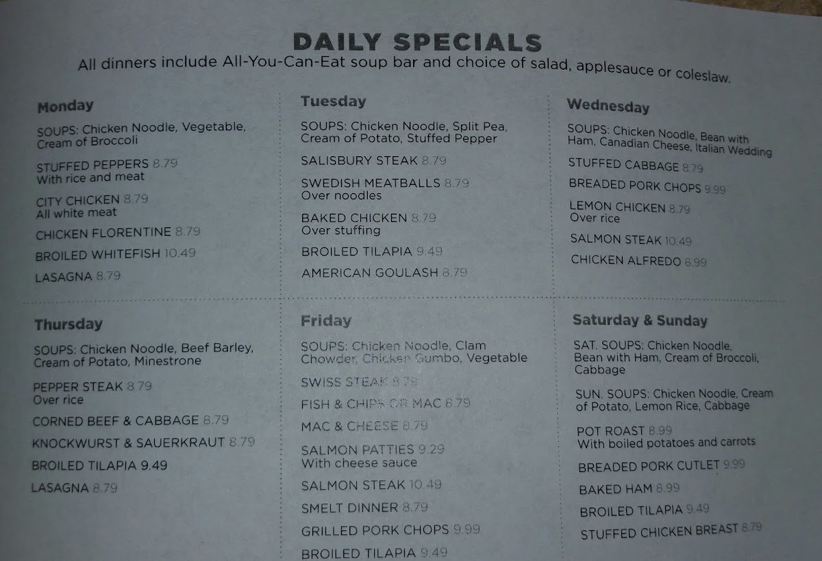 George's Family Dining menu board