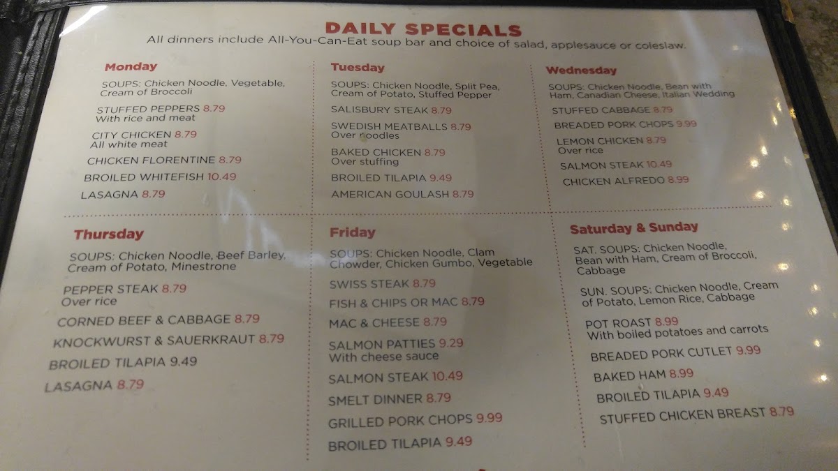 George's Family Dining menu board