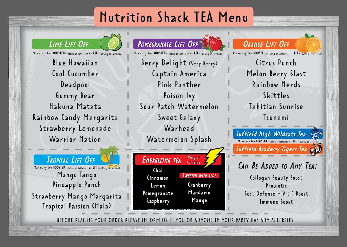 Nutrition shack of Suffield menu board