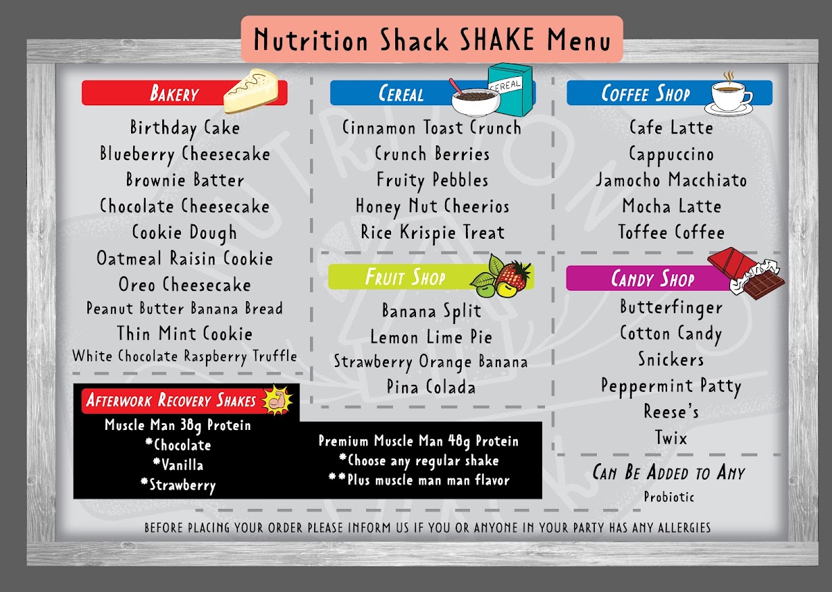 Nutrition shack of Suffield menu board