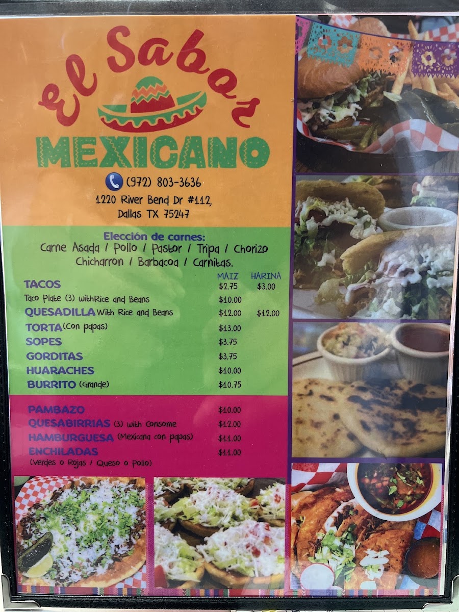 El Sabor Mexicano menu board