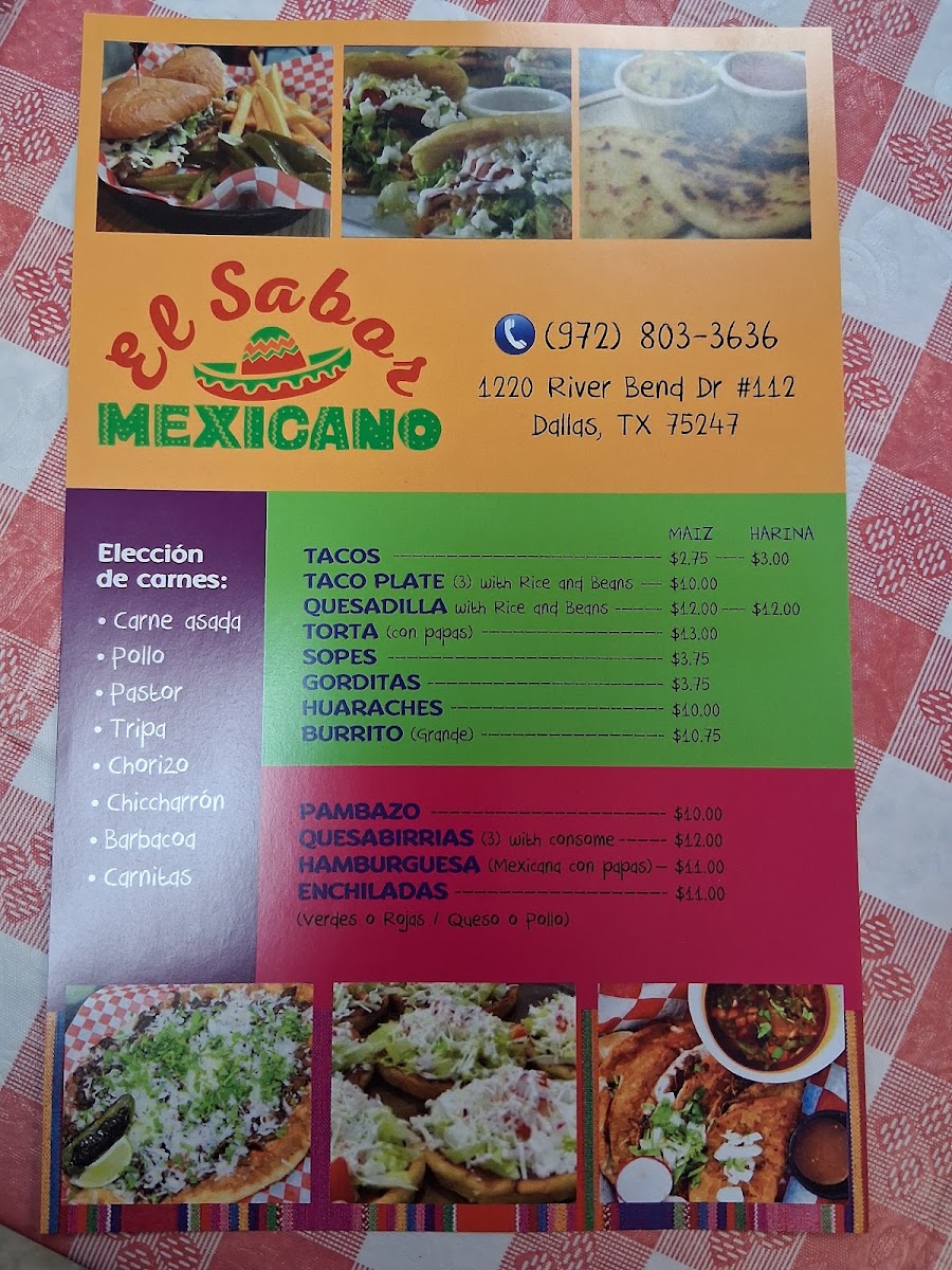 El Sabor Mexicano menu board