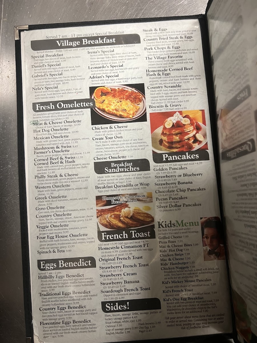 Village Gourmet Hot Dogs menu board