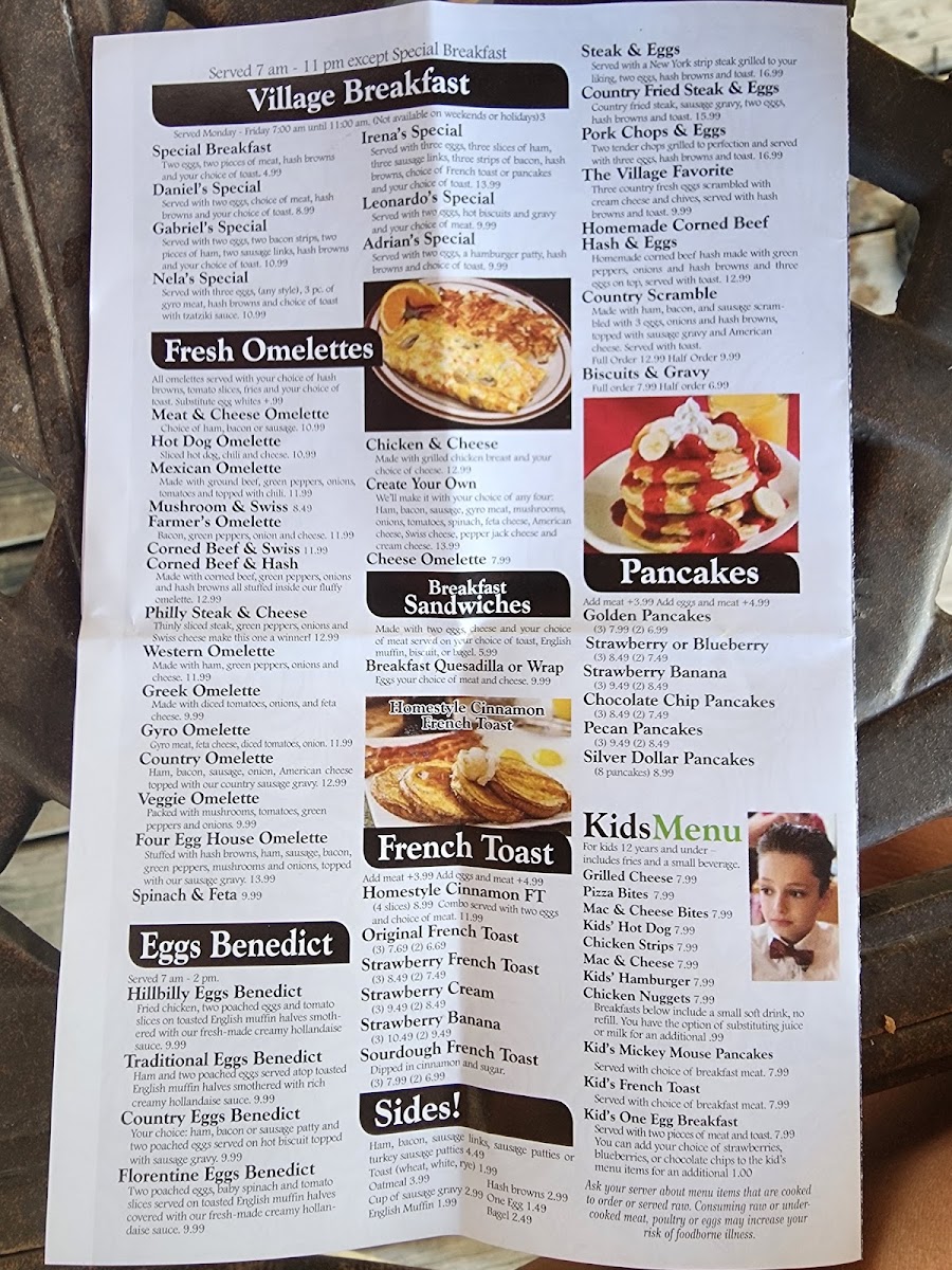 Village Gourmet Hot Dogs menu board
