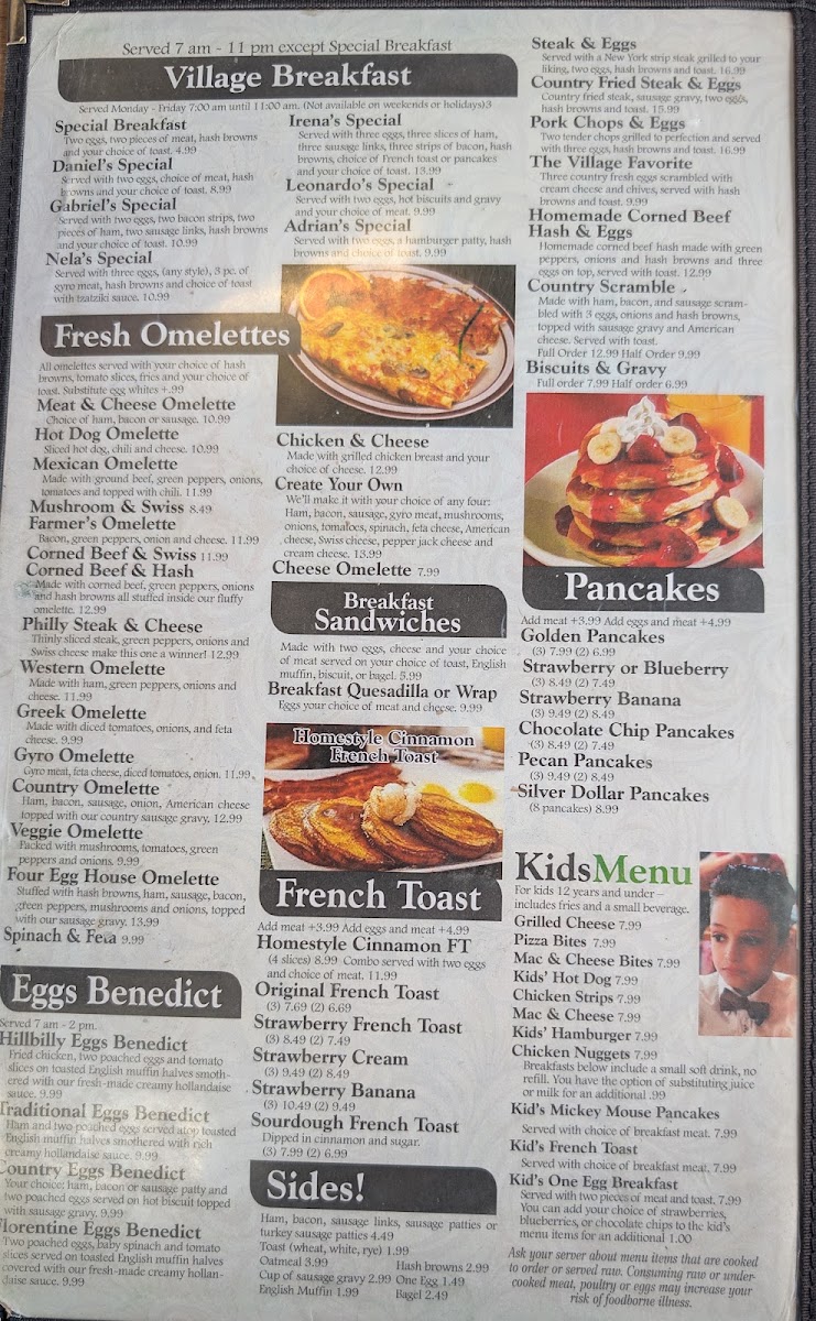 Village Gourmet Hot Dogs menu board