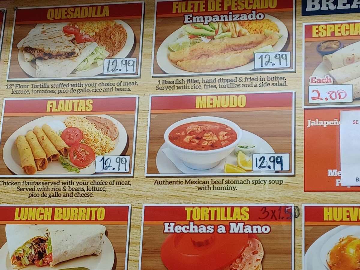 Malena Tacos menu board