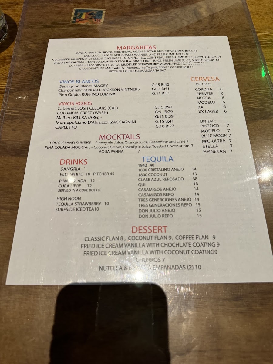 Bonita Mexican Steakhouse menu board