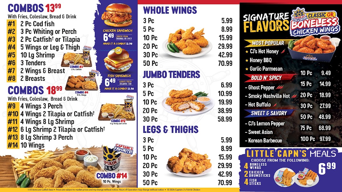 Captain Jay's Fish & Chicken menu board