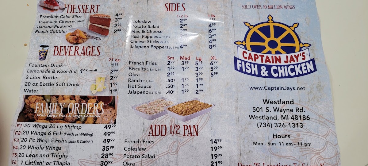 Captain Jay's Fish & Chicken menu board