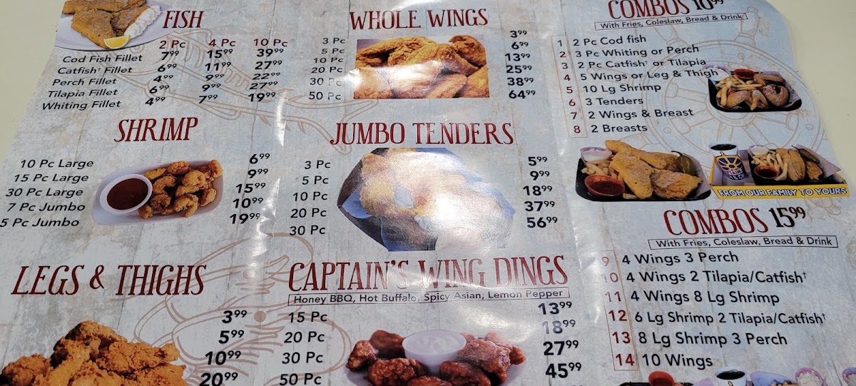 Captain Jay's Fish & Chicken menu board