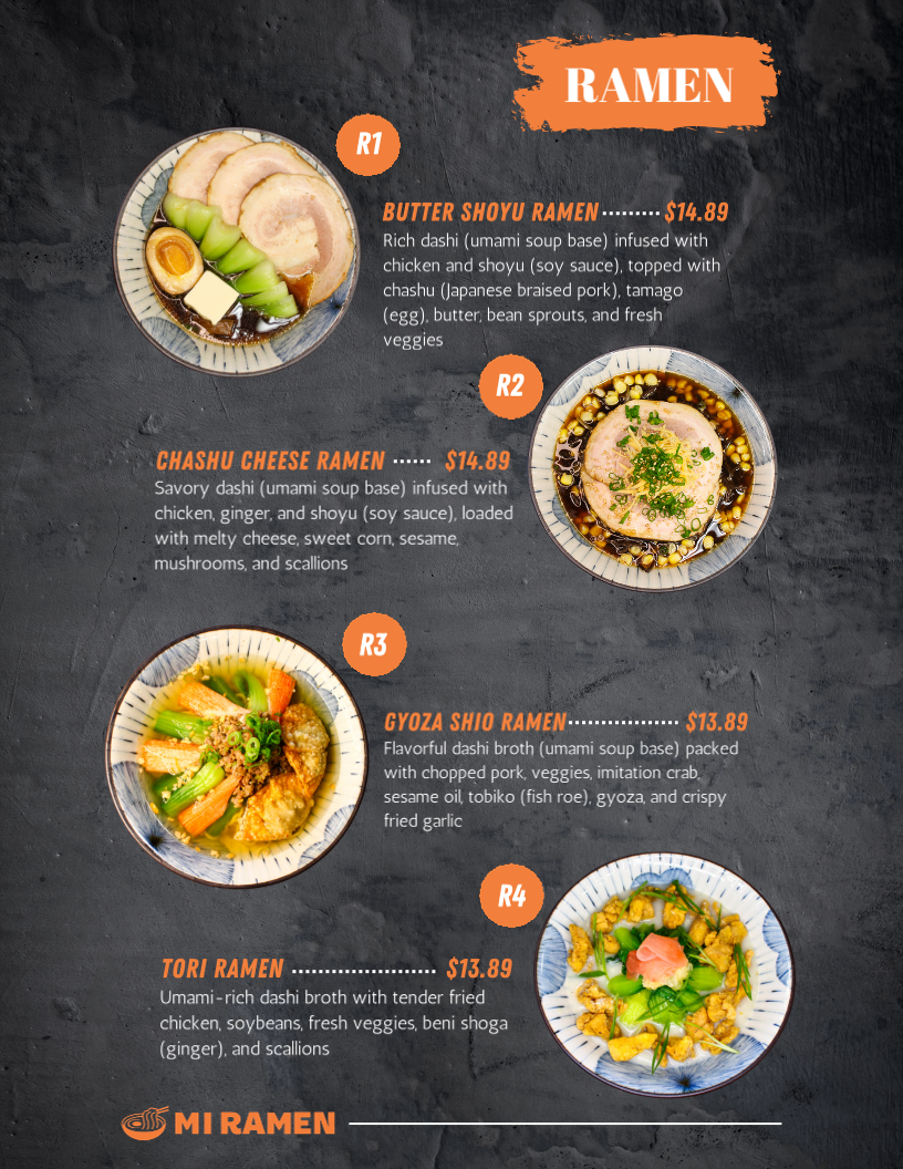 MI RAMEN menu board