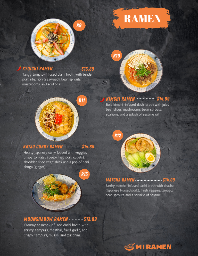 MI RAMEN menu board
