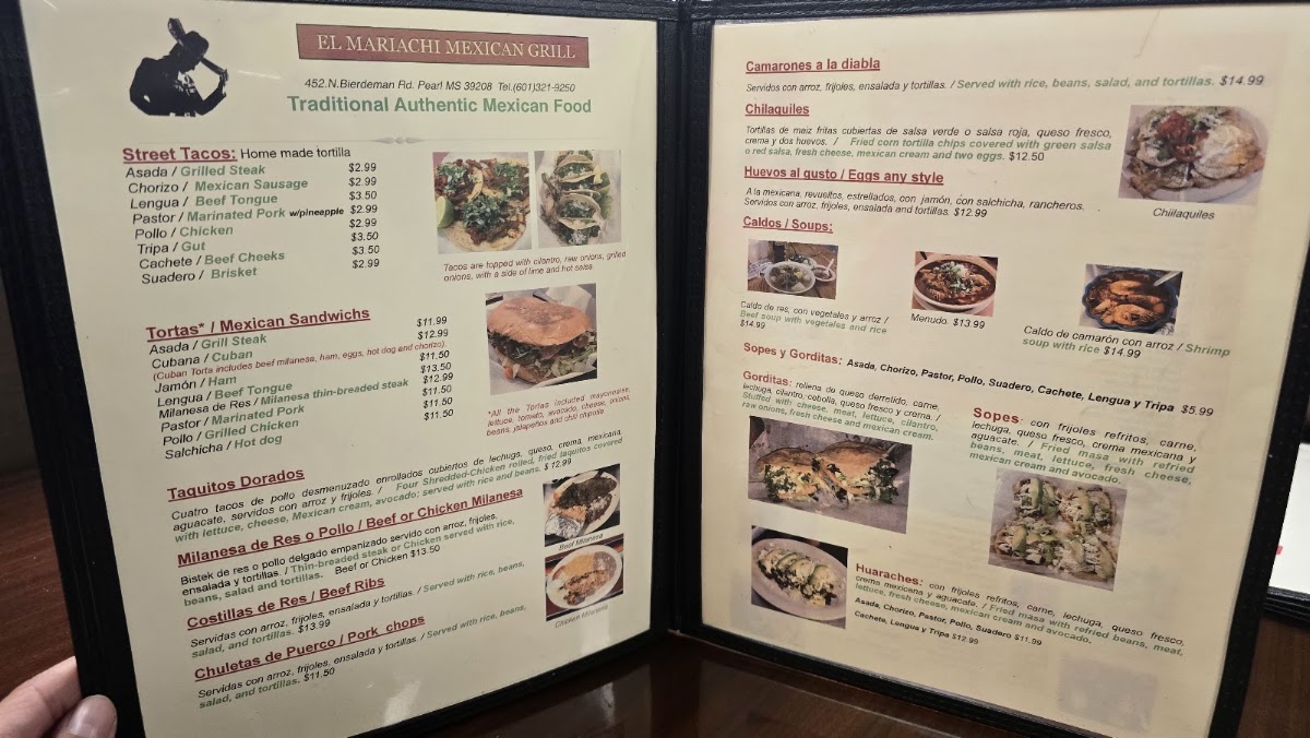 El Mariachi Mexican Grill menu board
