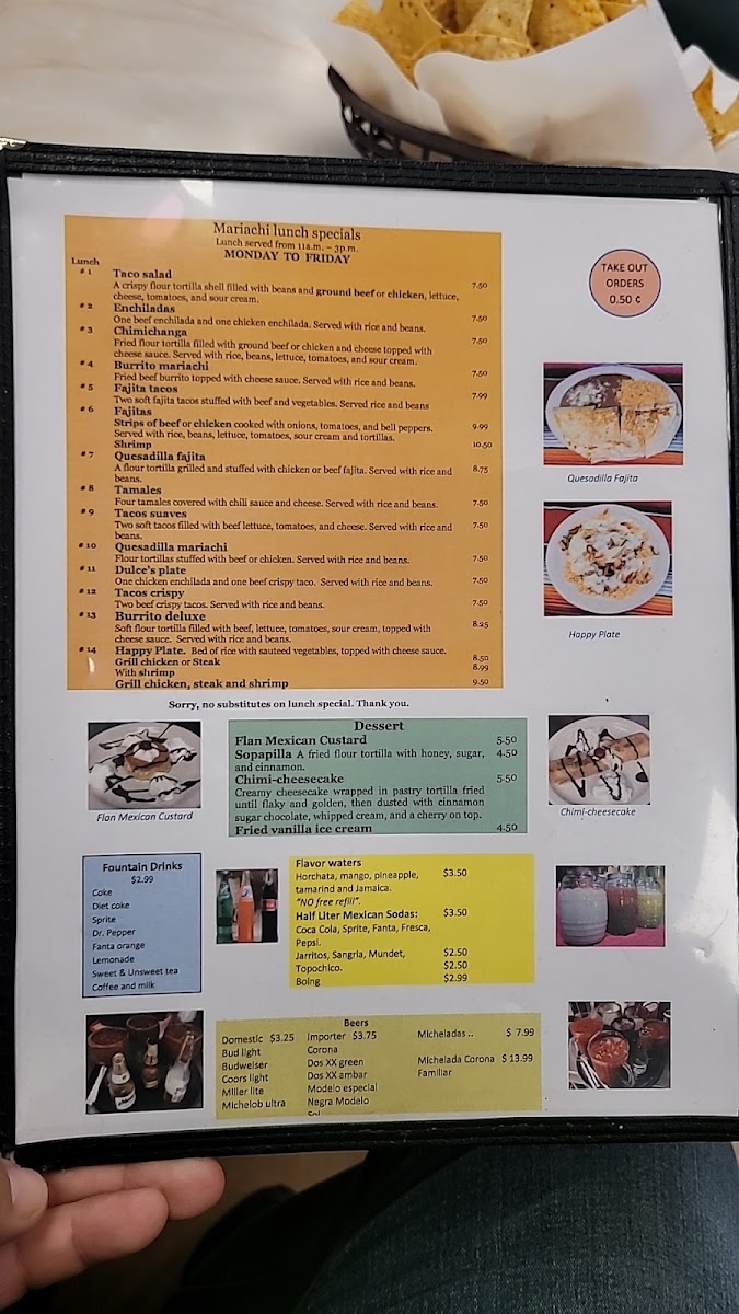 El Mariachi Mexican Grill menu board