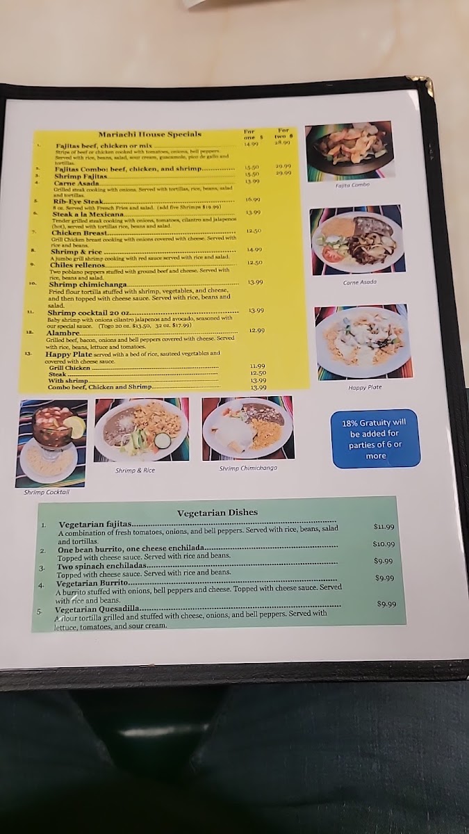 El Mariachi Mexican Grill menu board