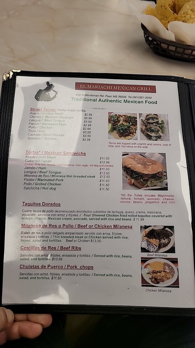 El Mariachi Mexican Grill menu board