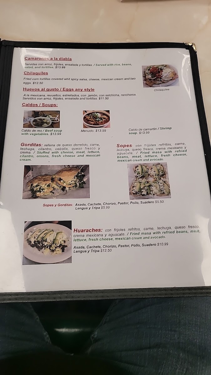 El Mariachi Mexican Grill menu board