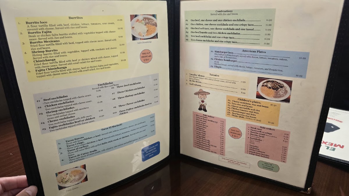 El Mariachi Mexican Grill menu board