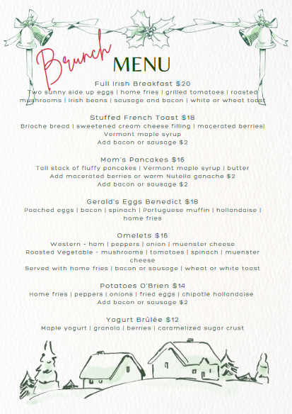 G Willikers Brunch and Catering menu board
