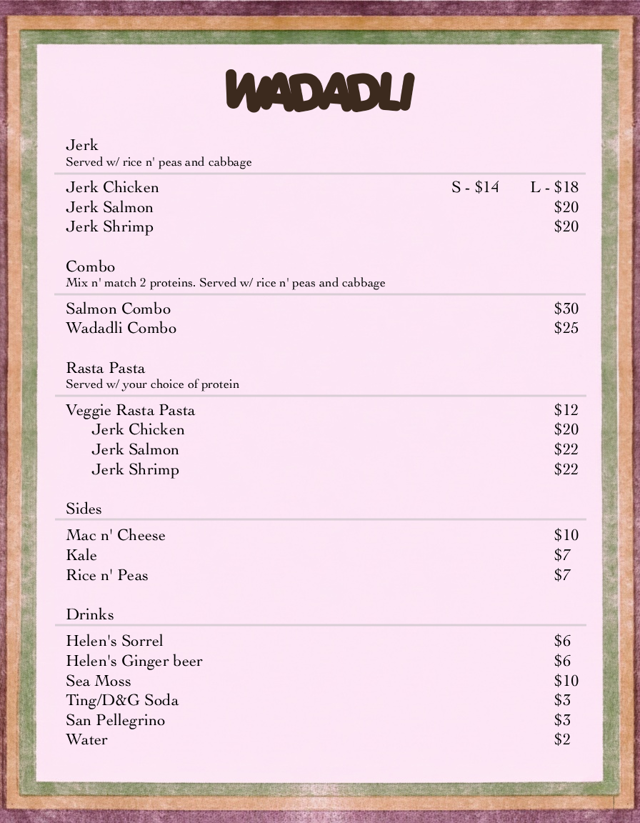 Wadadli menu board