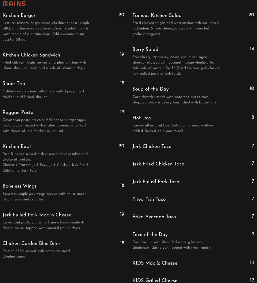 Warren's Kitchen & Catering menu board
